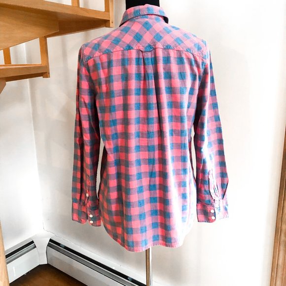 J. Crew| Partial Button Down Flannel | Blue/Coral - Picture 3 of 4